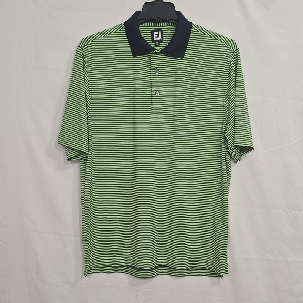 FootJoy Mens Lg Green/Black Striped Golf Polo Shirt Short Sleeve Stretch Knit